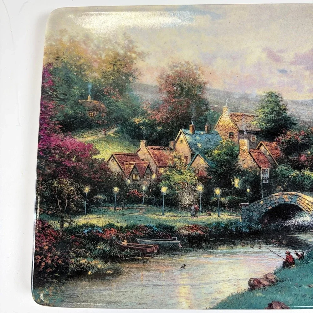 3 Thomas Kinkade Lamplight Brooke-County-Lane Plates Bradford Exchange 1997 READ